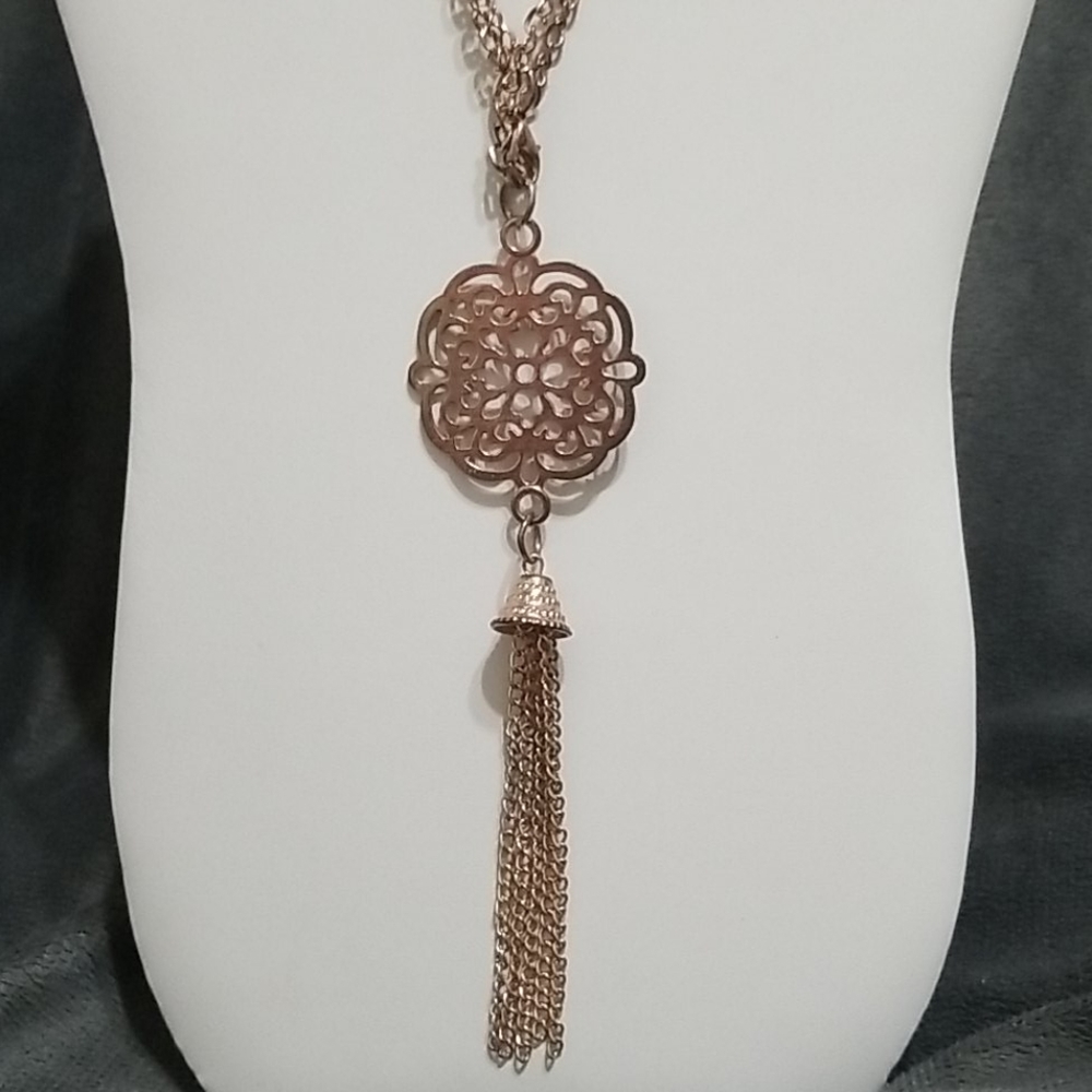 Bronze Tone Tassle Medallion Necklace